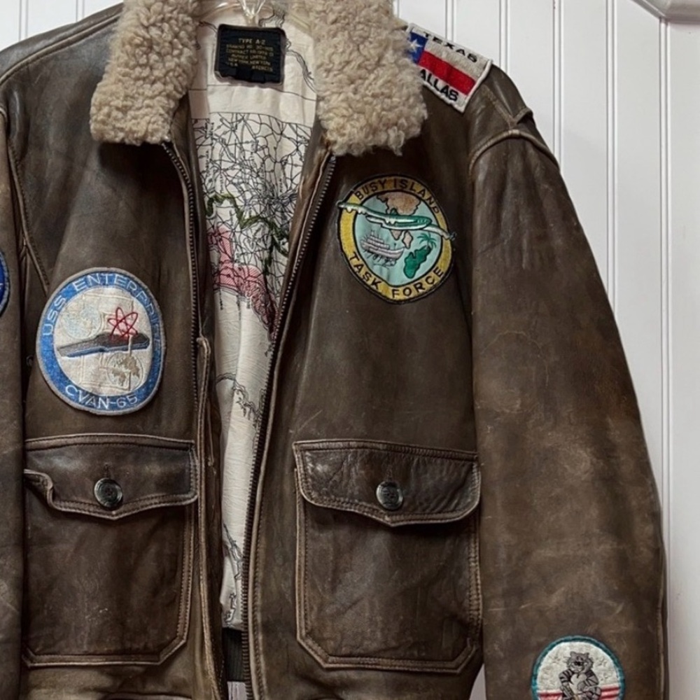 80s Avirex A-2 TomCat Bomber Fighter Pilot Jacket L Vintage Leather Dallas Texas